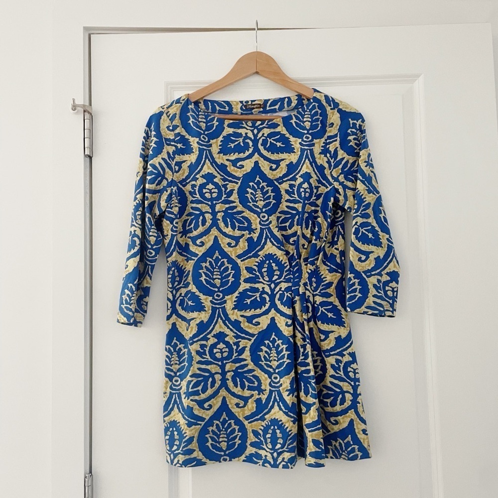 J. McLaughlin Catalina Cloth Scroll Print Pleated Ruched Longline Tunic Top